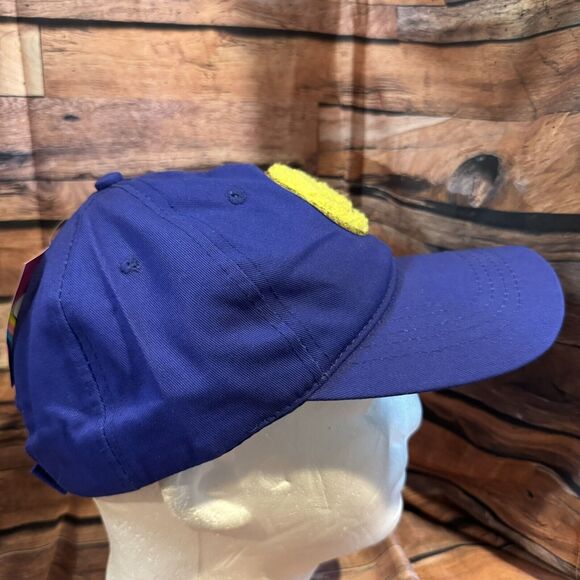 Fuzzy Smiley Face Blue Hat Cap Hook & Loop Strapback Adjustable Baseball Happy - Picture 2 of 7